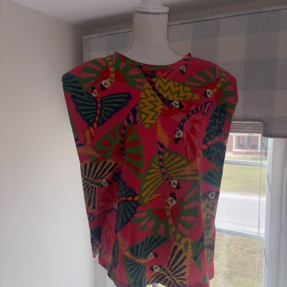 Farm Rio Coral Graphic Macaw Tropical Tee Shoulder Pads 100% Cotton LARGE - Picture 13 of 13